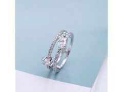 环保铜指环戒指简约双线条女性戒指镶嵌锆石 饰品生产商批发