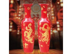 中国红陶瓷大花瓶　龙凤呈祥大花瓶
