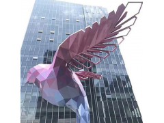 银川 金属镀彩鸽子雕塑 酒店几何翅膀摆件