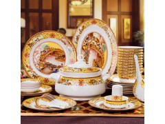 景德镇清明上河图骨瓷餐具，精美珐琅彩餐具礼品